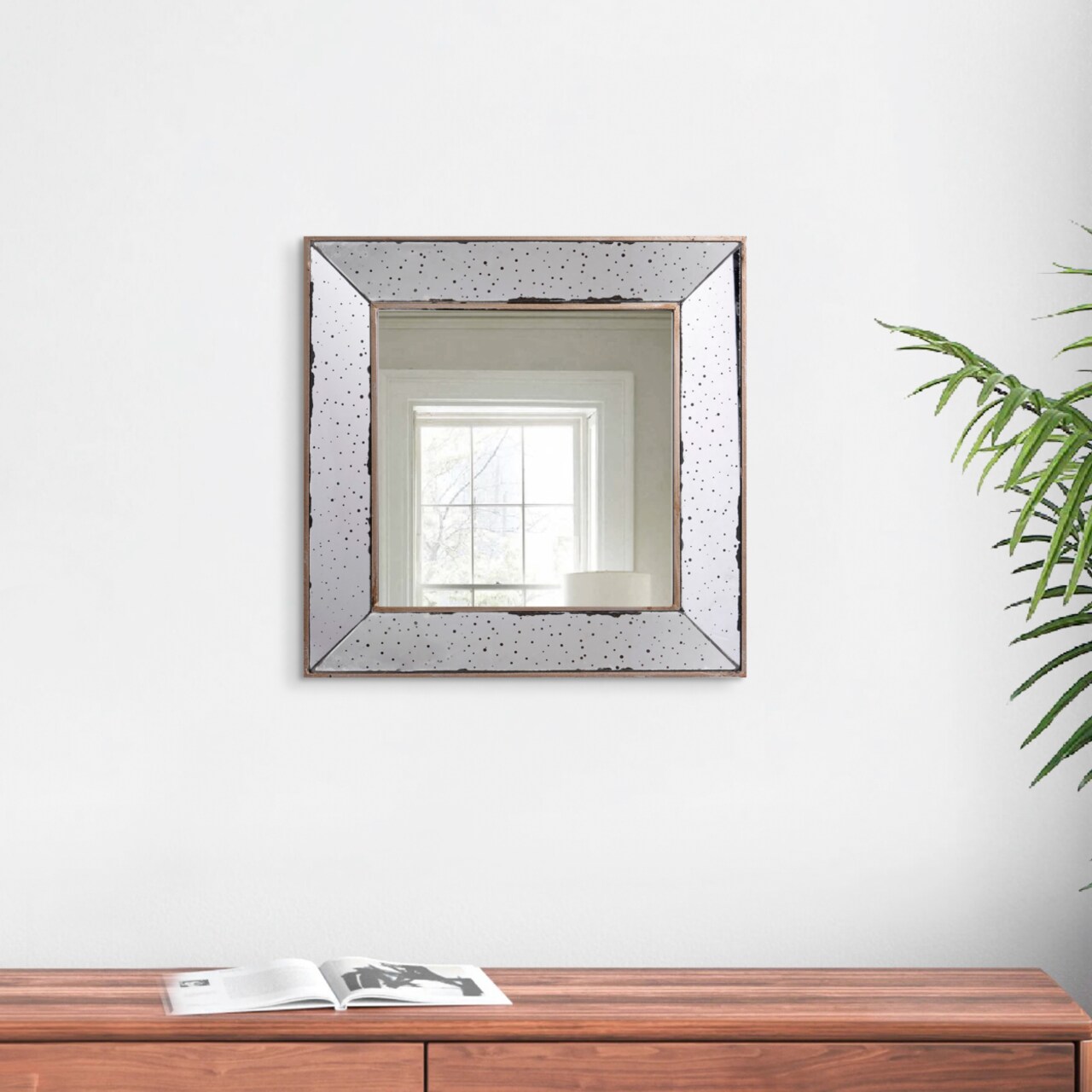 Saltoro Sherpi Filo 18 Inch Square Wall Accent Mirror, Raised Tray Edges, Mirrored Frame-